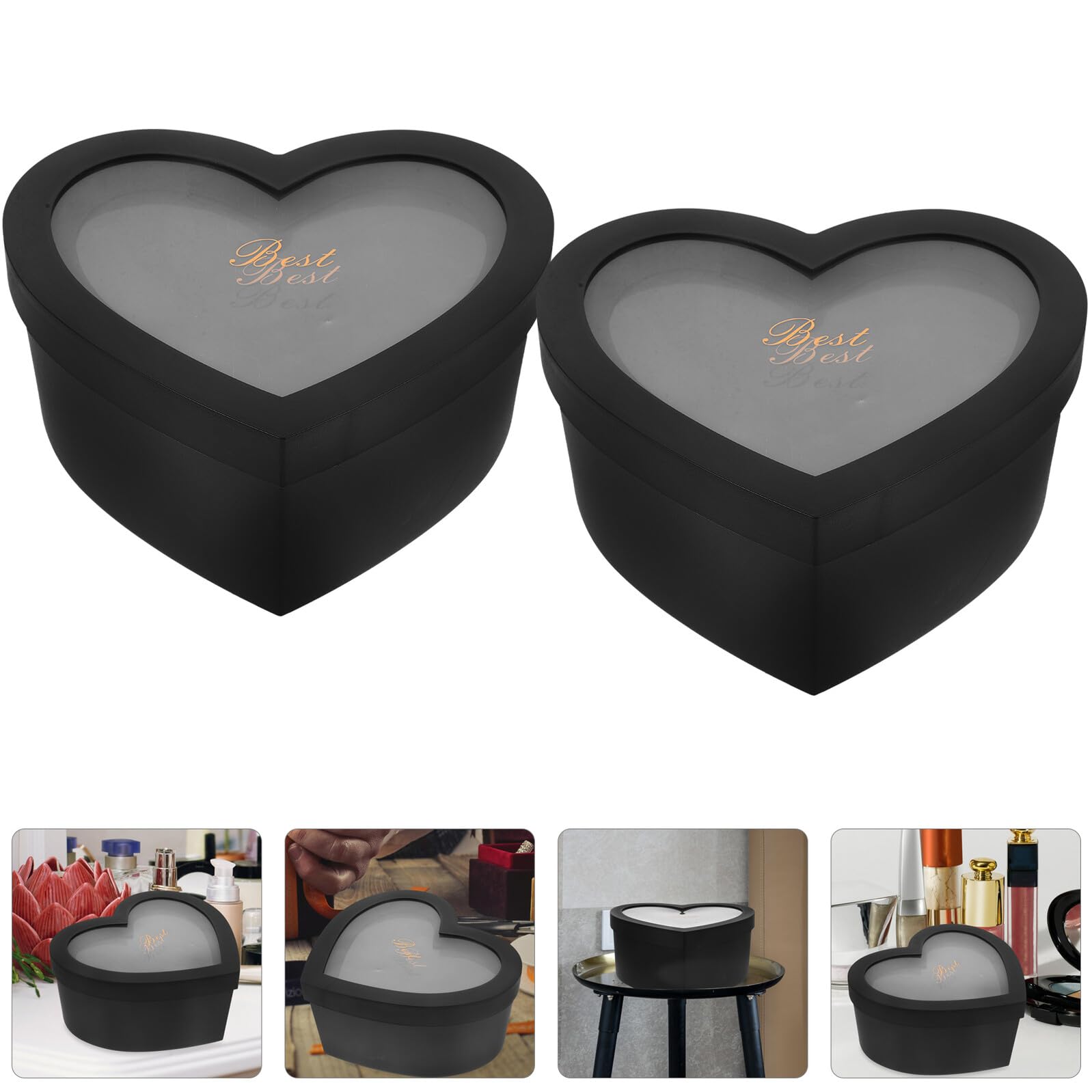 FUNOMOCYA Herzförmige Geschenkbox aus Papier und PVC mit Transparentem Fenster – 2 Stück Leichte Blumenverpackung für Valentinstag und Dekoration