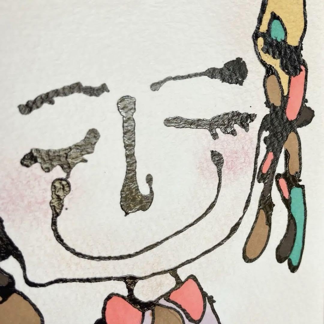 Amazon.co.jp: 2402 笑顔 絵画 墨 アート 線画 人物画 イラスト 額付き