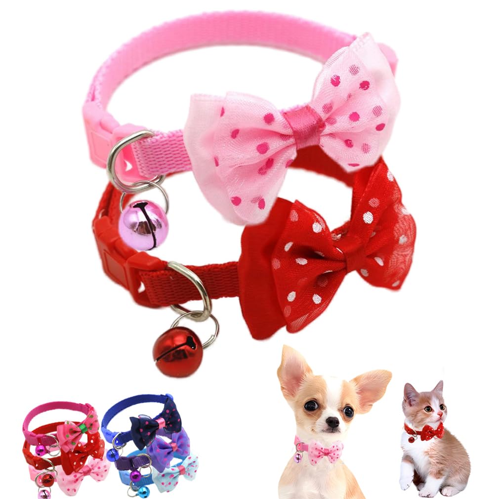Colliers pour chiot avec clochette et nœud papillon réglables taille XXS XS - Lot de 2