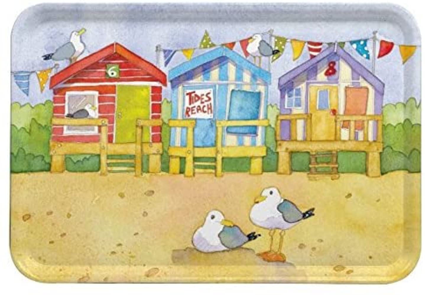 Birsppy Beach Huts - Beside The SEA - Emma Ball Colourful Melamine Tray - Large - 43cm