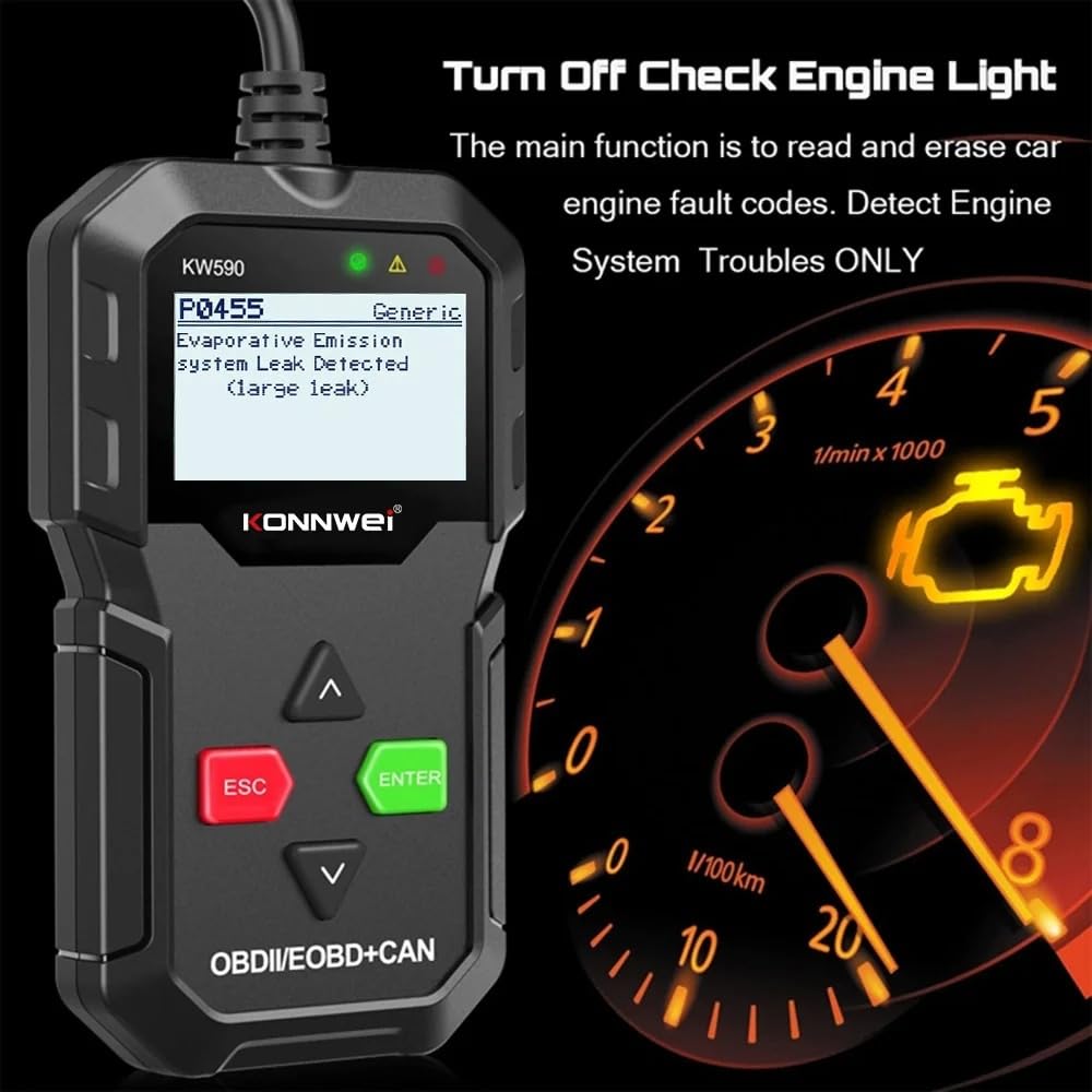 Konnwei KW680 OBD2 Scanner, Universal Car Diagnostic Tool, 2.4 Inch Color Screen, Multi-Language Support, Read and Clear Error Codes, Live Data Streaming, Real-Time Software Updates