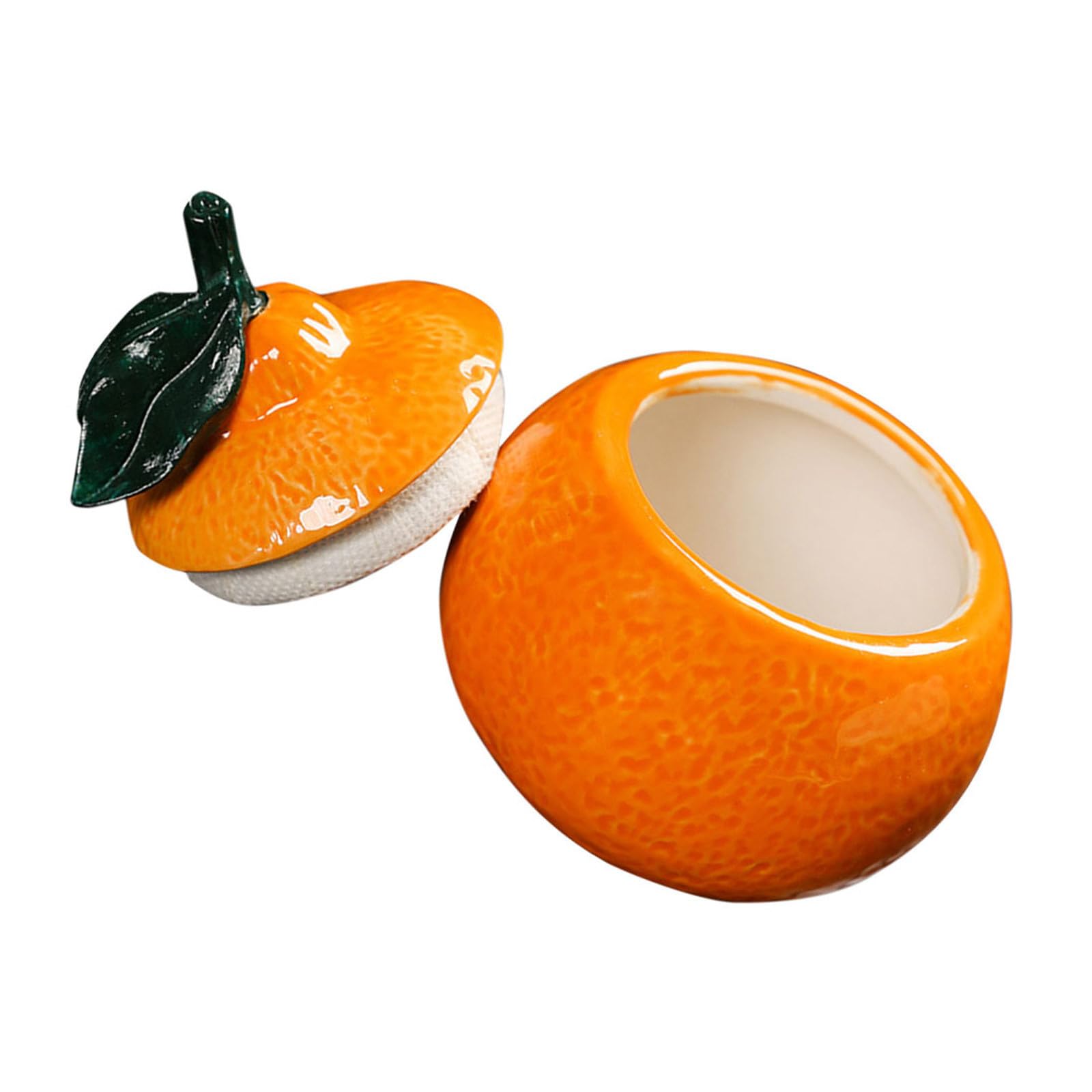 Uonlytech Large Ceramic Orange Storage Jar with Lid Fruit Shape Pot Multi-Function Tea Canister Lightweight Portable for Housewarming and Kitchen Decor 9.7X8.7X8.7 CM