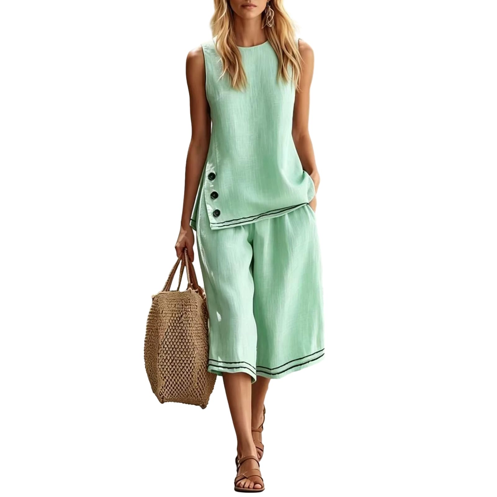 matumou Two Piece Sets for Women, Summer Sleeveless Top And Shorts Matching Sets, Casual Vacation Lounge Outfits