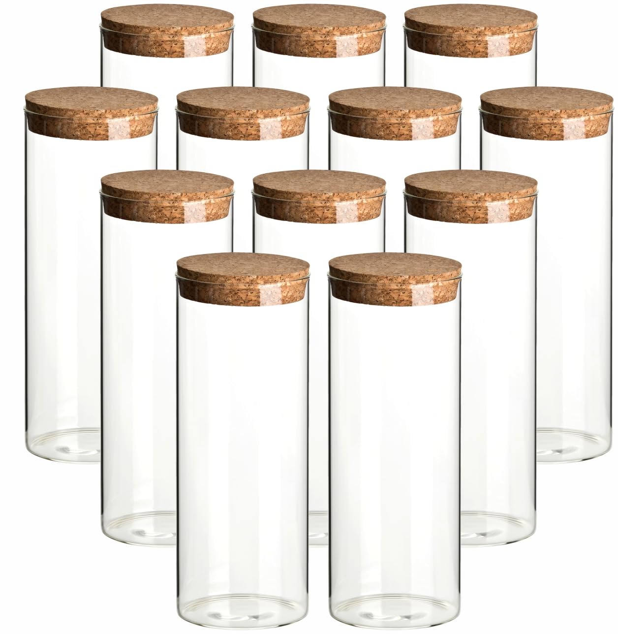 gouveo Lot de 12 bocaux de conservation en verre borosilicate avec bouchon en liège - 1000 ml