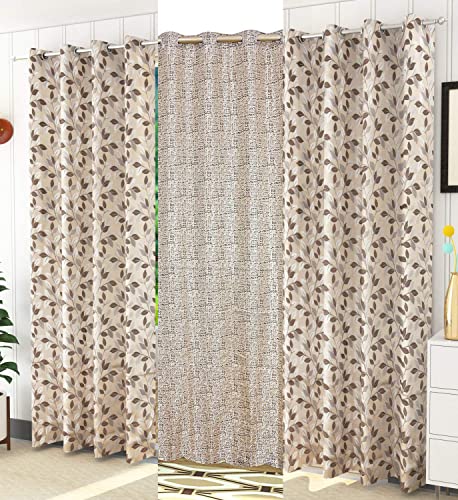 Image of Purav Light Jacquard Curtains Set of 3 Piece 7 Feet Long for Window & Living /Bedroom, Room Darkening Jute Polyester Weaved Parda, 3PC (Door - 7 Feet,Brown)