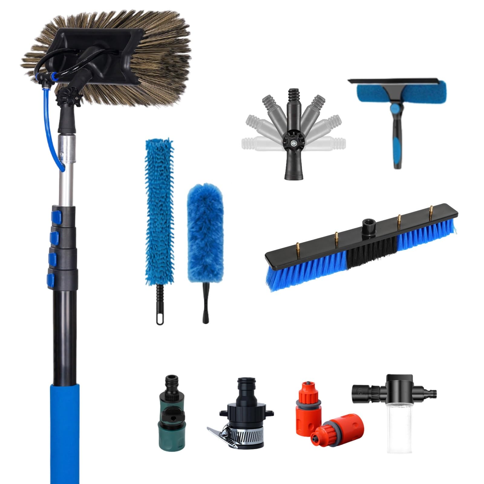 XYFGODEM Telescopic Carbon Washing Kit with Water Broom and Glass Cleaner for High Windows Exterior Glass