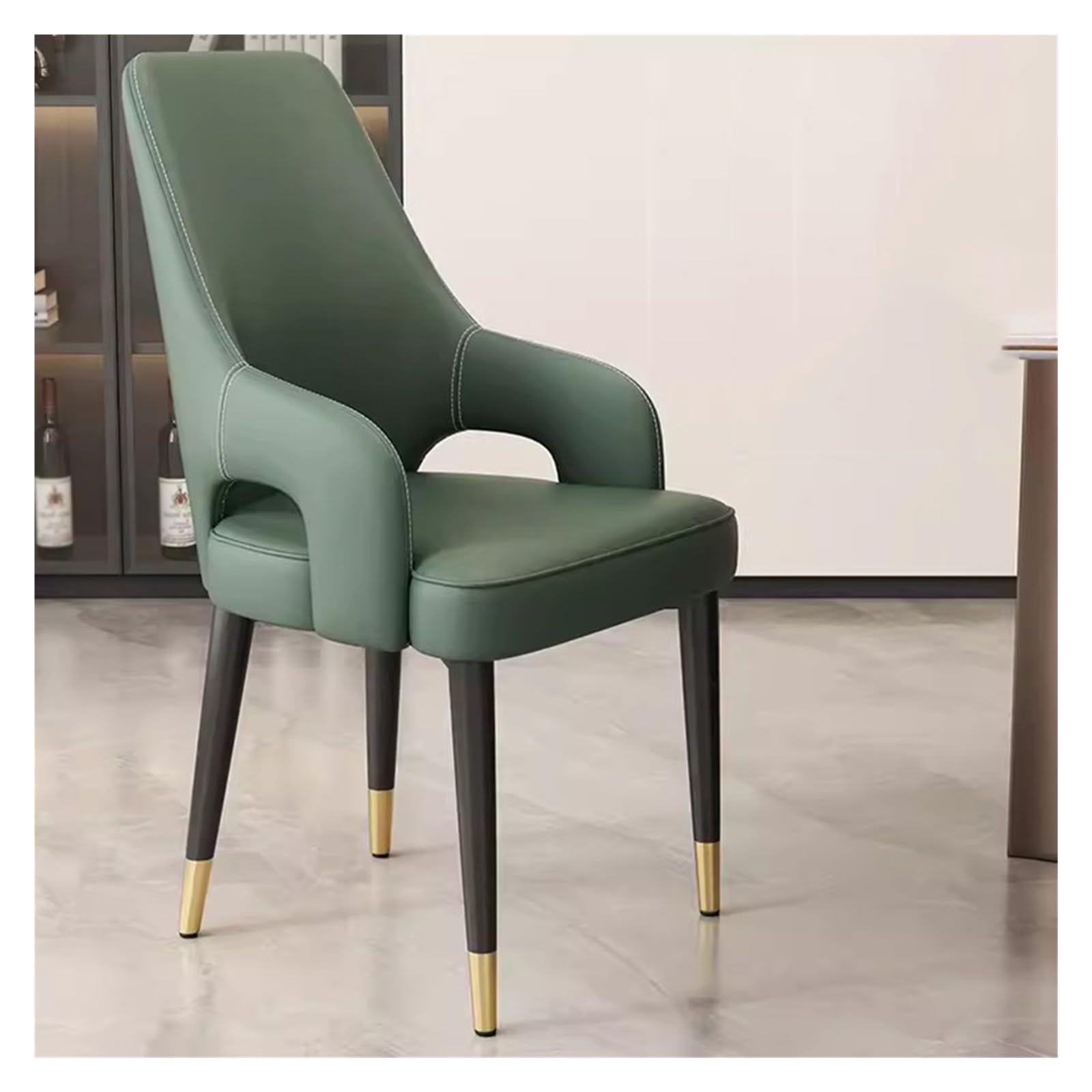 Chaise en similicuir vert anti-tache avec accoudoirs pour repas confortables