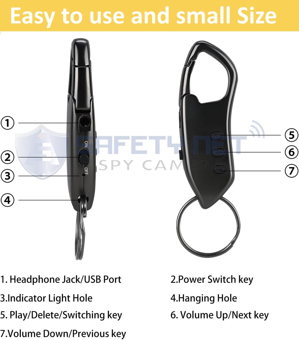 SAFETYNET Small Keychain Audio Voice Recorder MP3 Playback Dictaphone Keychain Recorder Indoor Outdoor Small Sized and Portable (16GB Inbuilt) 2