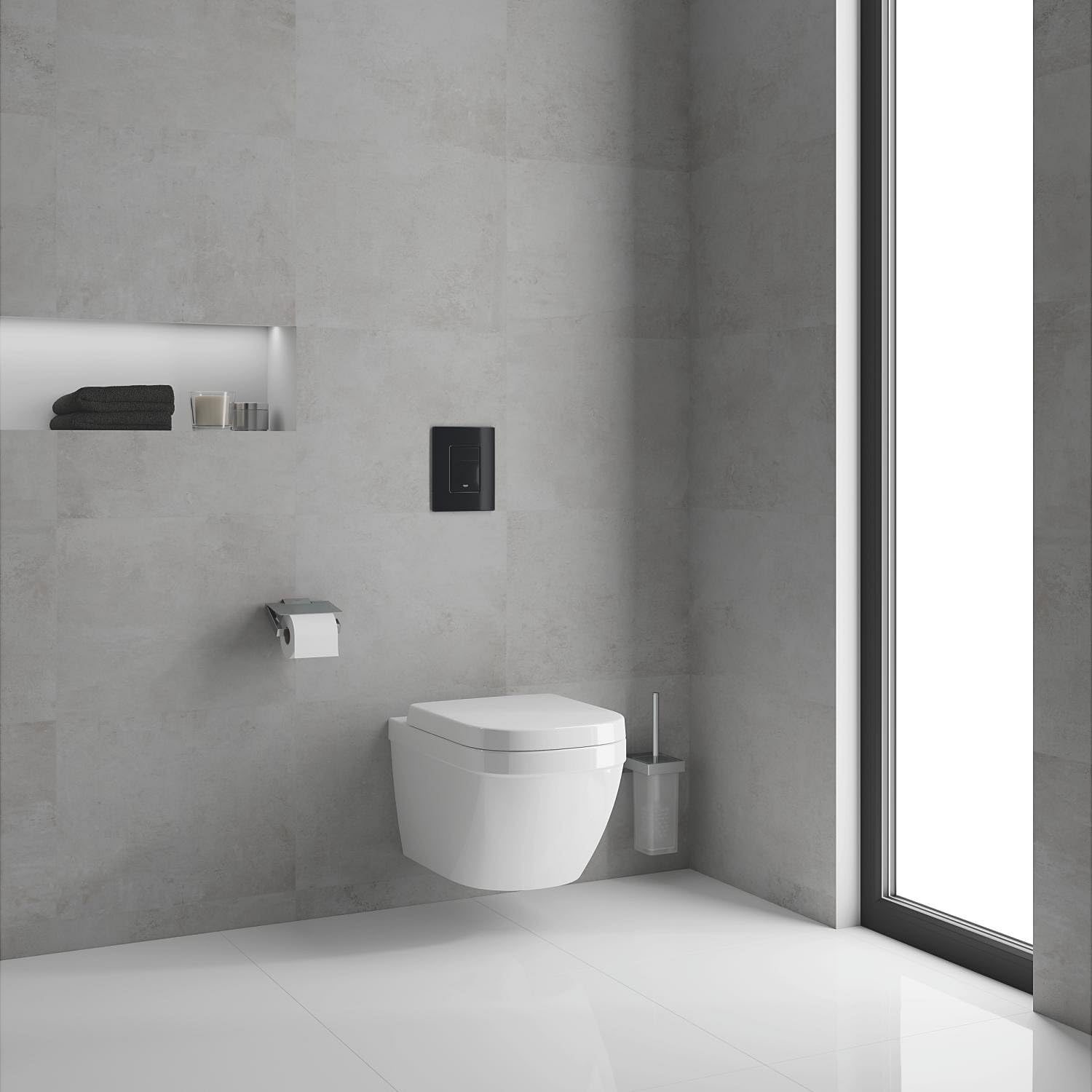 GROHE Rapid SL 39940000 - Marco de inodoro colgante de pared con cisterna de 1,13 m (doble descarga GD 2 6 y 3 l, placa de descarga Skate Cosmopolitan en negro brillante, soportes de pared, carga de