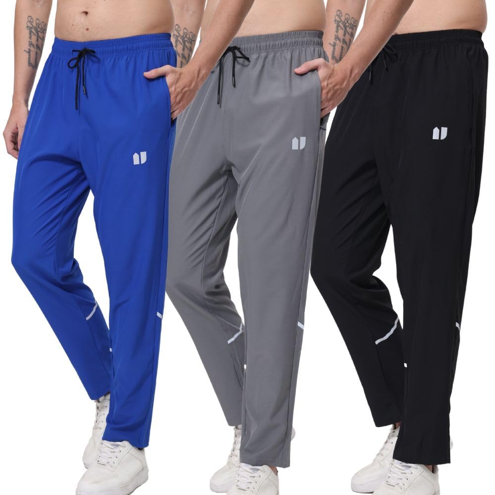Hpbygstae Pantaloni sportivi da uomo, tasche elasticizzate con cerniera, per jogging e corsa, confezione da 3