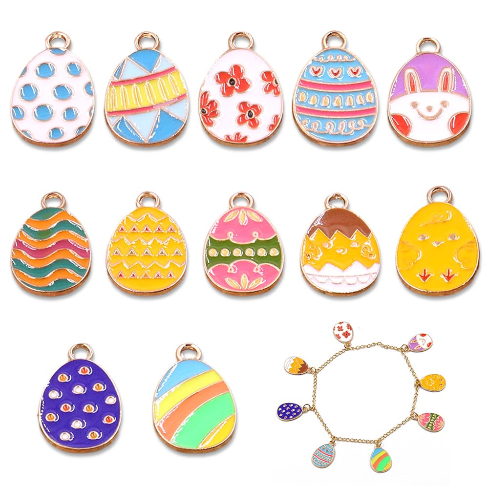 12pcs Encantos Pascua, Huevo Pascua Adorno, Huevo de Pascua esmaltado, Mini Colgantes De Aleación De Adornos Colgantes De Colores Para Collar Pulsera Pendiente Llavero Fabricación De Joyas