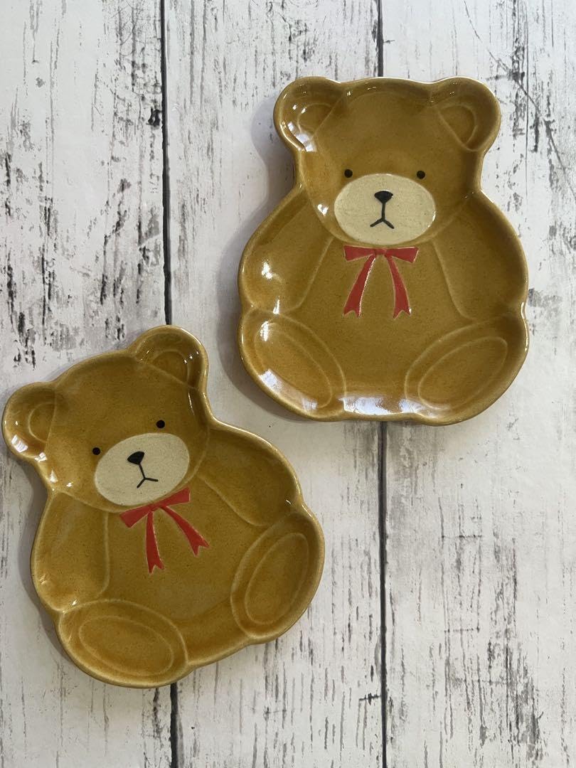 Bear-san Shiny Brown Small Plate, 5.5 inches (14 cm), 2 Pieces, Pottery, Cafe Style, Stylish