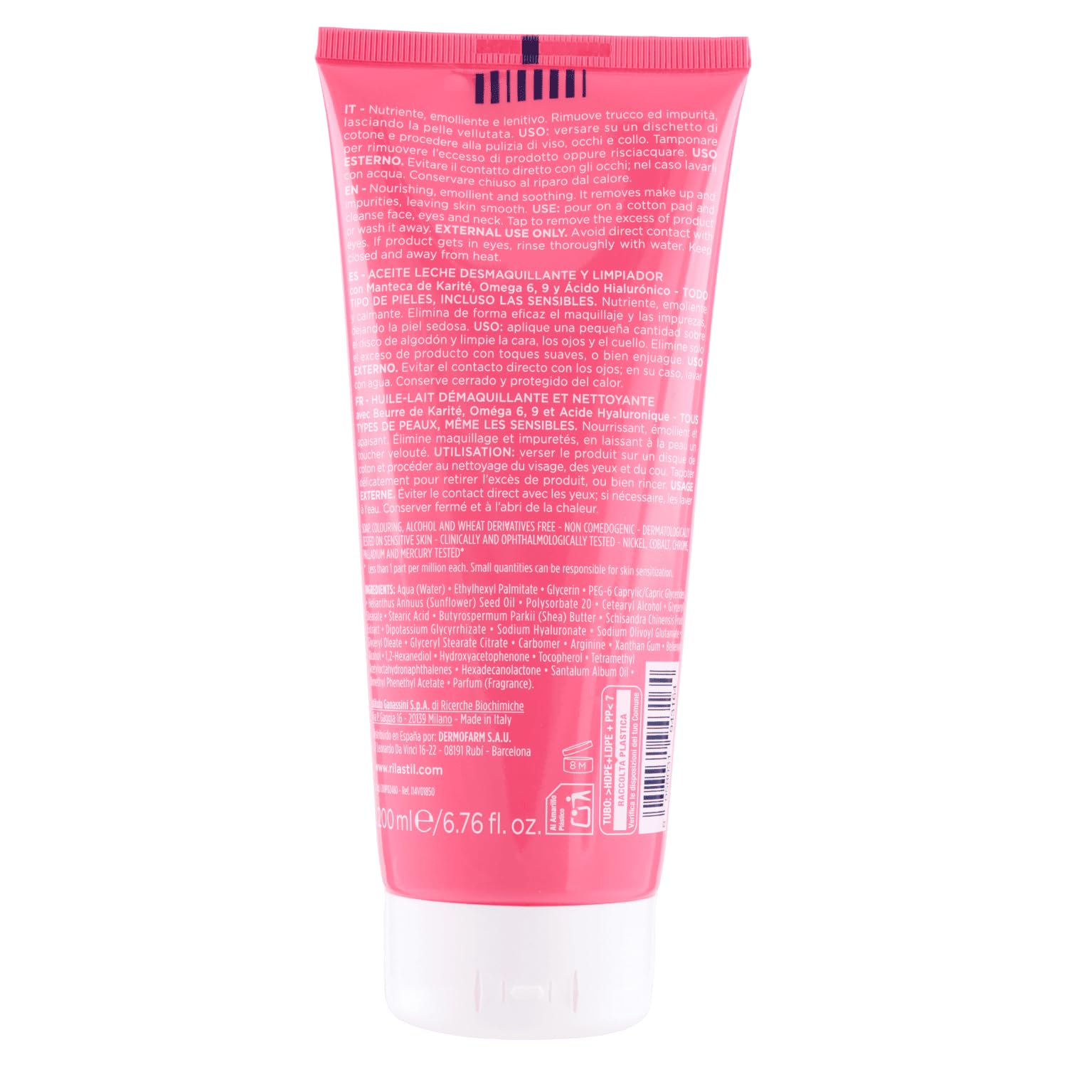 Rilastil Skin Reset Olio Latte Struccante Detergente, Nutriente, Emolliente e Lenitivo, con Burro di Karité, Omega 6-9 e Acido Ialuronico, 200 ml