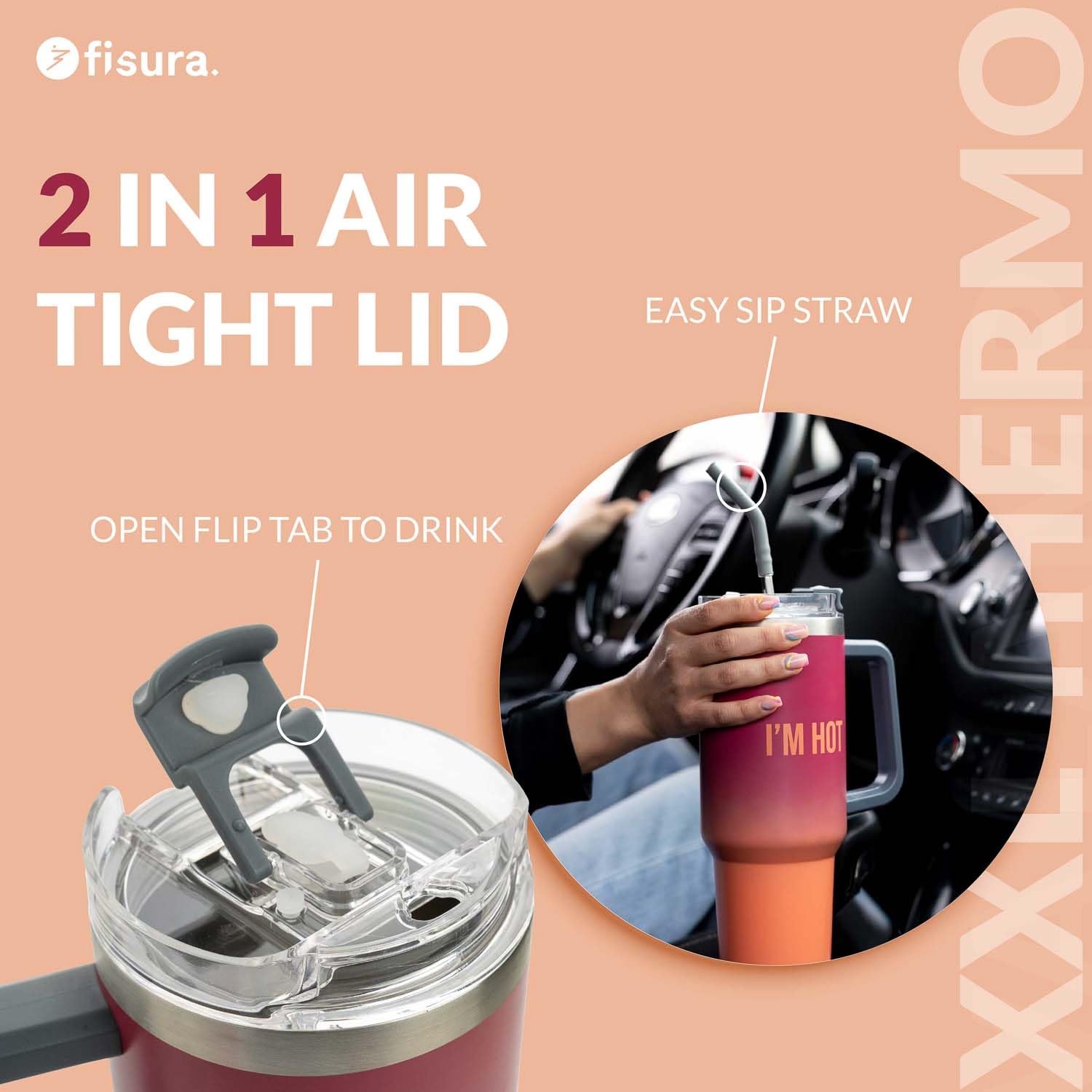 Fisura Insulated Water Bottle 1.2 Litre Large Insulated Bottle Stainless Steel Bottle BPA Free 24 Hours Cold / 12 Hours Hot with Straw Included 10 cm x 27.7 cm (Hot - Image 4