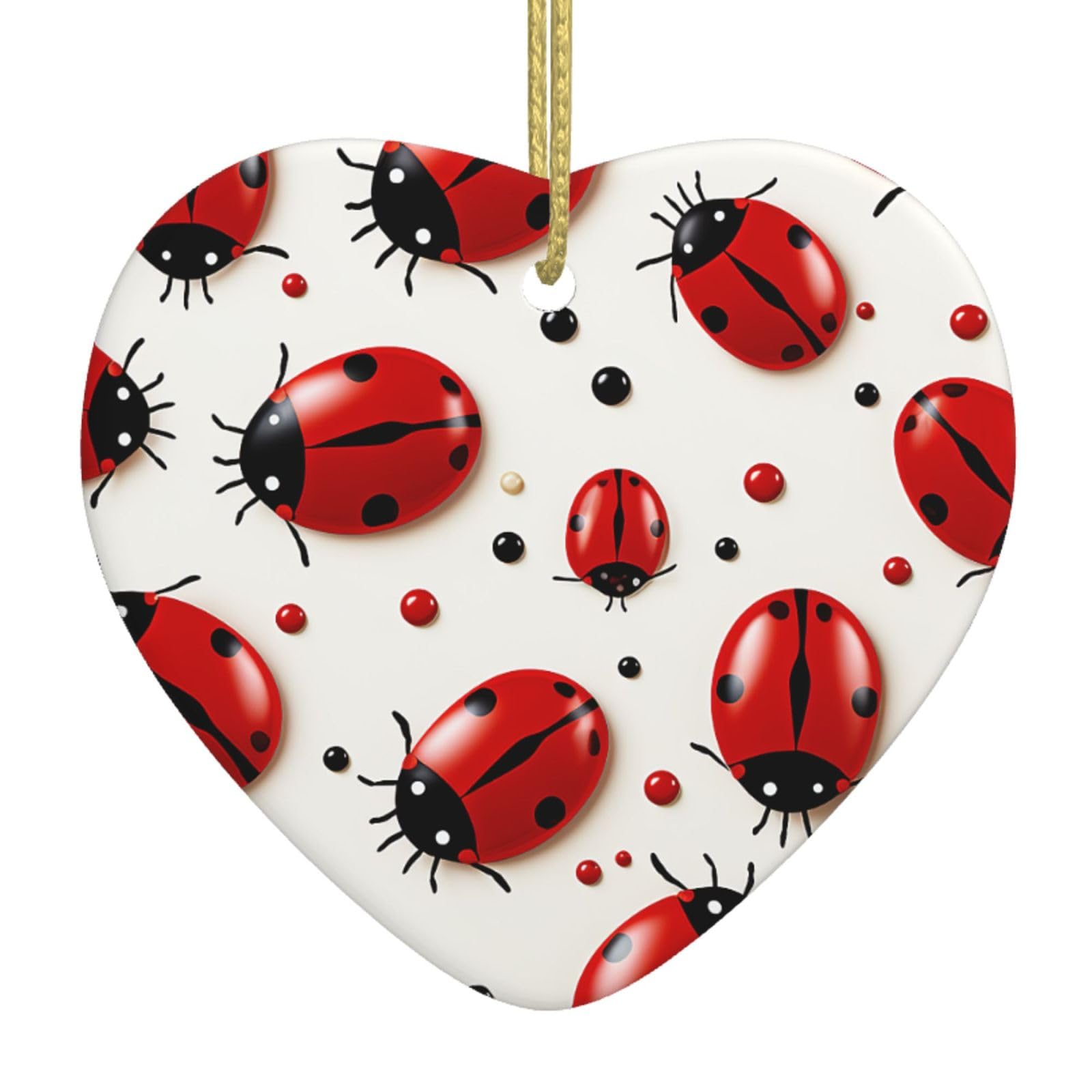Fodpand Women's White Red Ladybug Christmas Ornaments 2025, Gift Exchange For Men, Collectible Ceramic Ornament Heart Hanging Ornaments For Christmas Tree Decoration