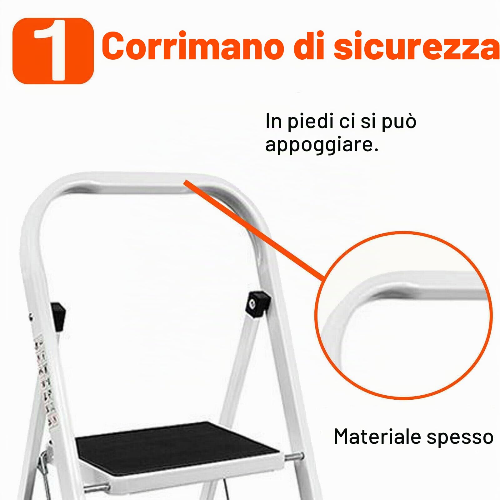 Scaletta pieghevole a 3 gradini, gradini pieghevoli in acciaio con corrimano, scaletta domestica antiscivolo, scala stabile, scala pieghevole, sgabello pieghevole per casa e cucina, portata fino a 150