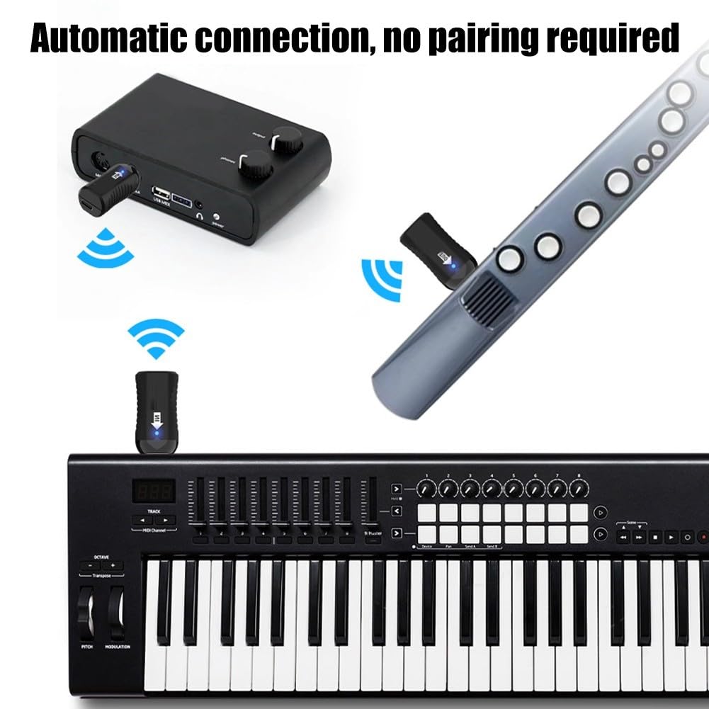 Homefurnishmall MIDI Adapter, Émetteur-Récepteur MIDI Sans Fil Rechargeable, 4 GHz, USB, Compatible avec Clavier et Piano Numérique