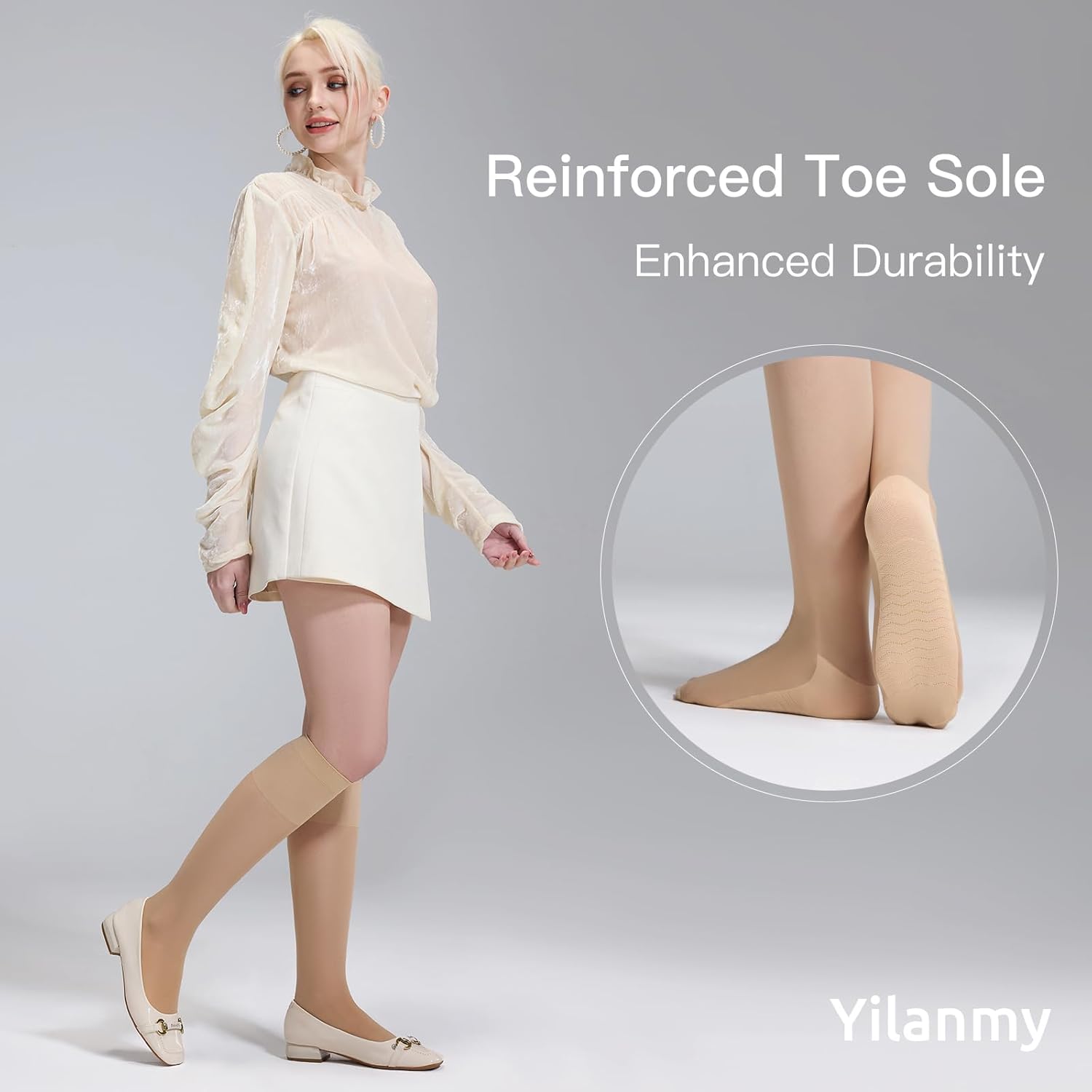 Yilanmy 6 Pairs Knee High Stockings for Women, 30D Sheer Nylon Knee High Hose Non Slip Calf Stockings with Reinforced Toe - Image 6