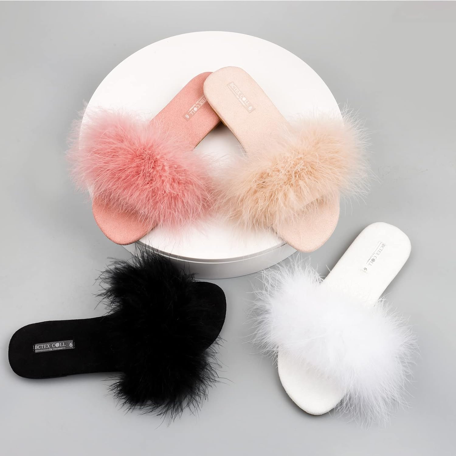 BCTEX COLL Women's Fuzzy Open Toe Slippers Memory Foam Feather Slides Fluffy Furry Indoor House Sandals - Image 5