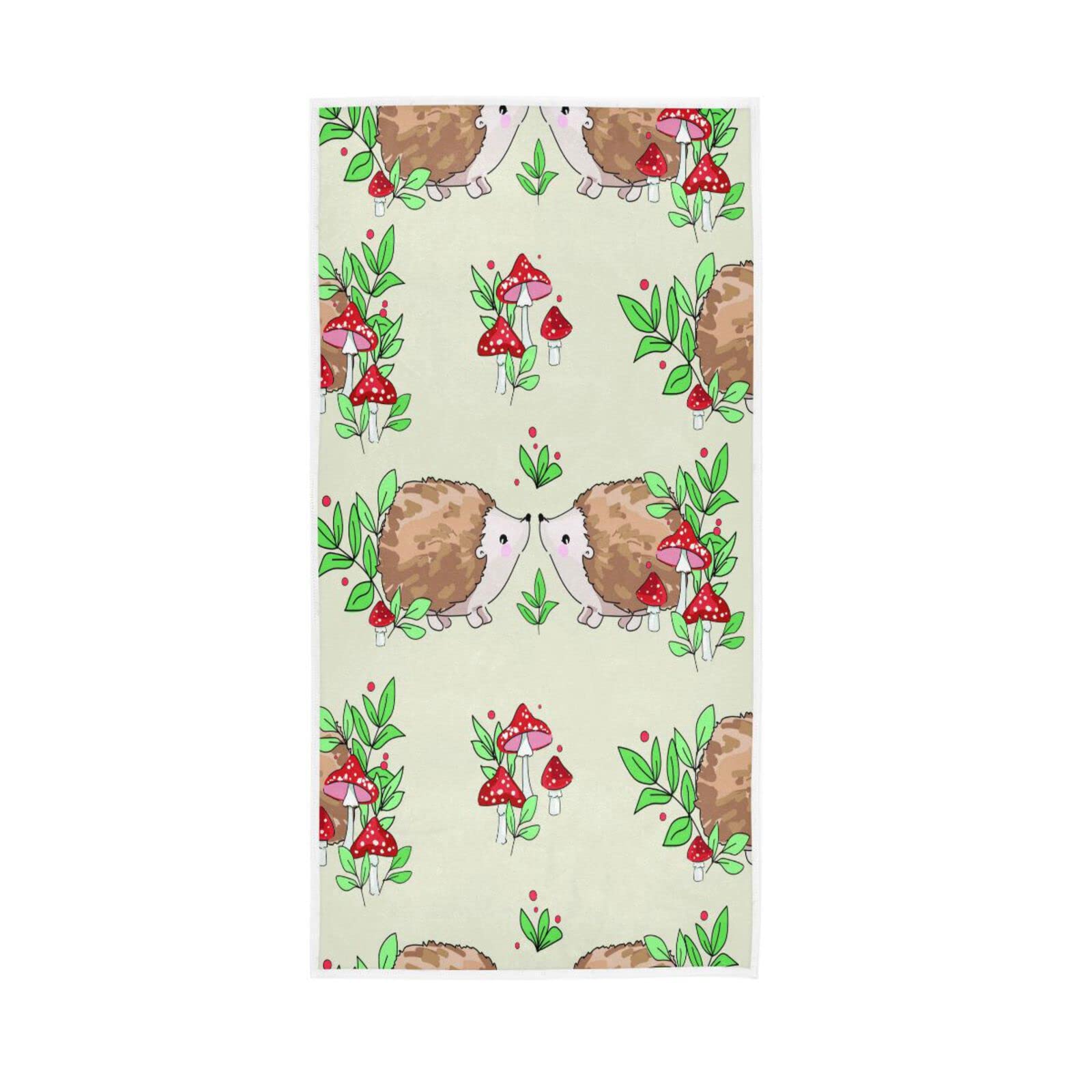 HUYGD Hand Towels Cute Hedgehog Mushrooms Decor Fingertip Soft Face Towel Absorbent Bathroom Kitchen Towels