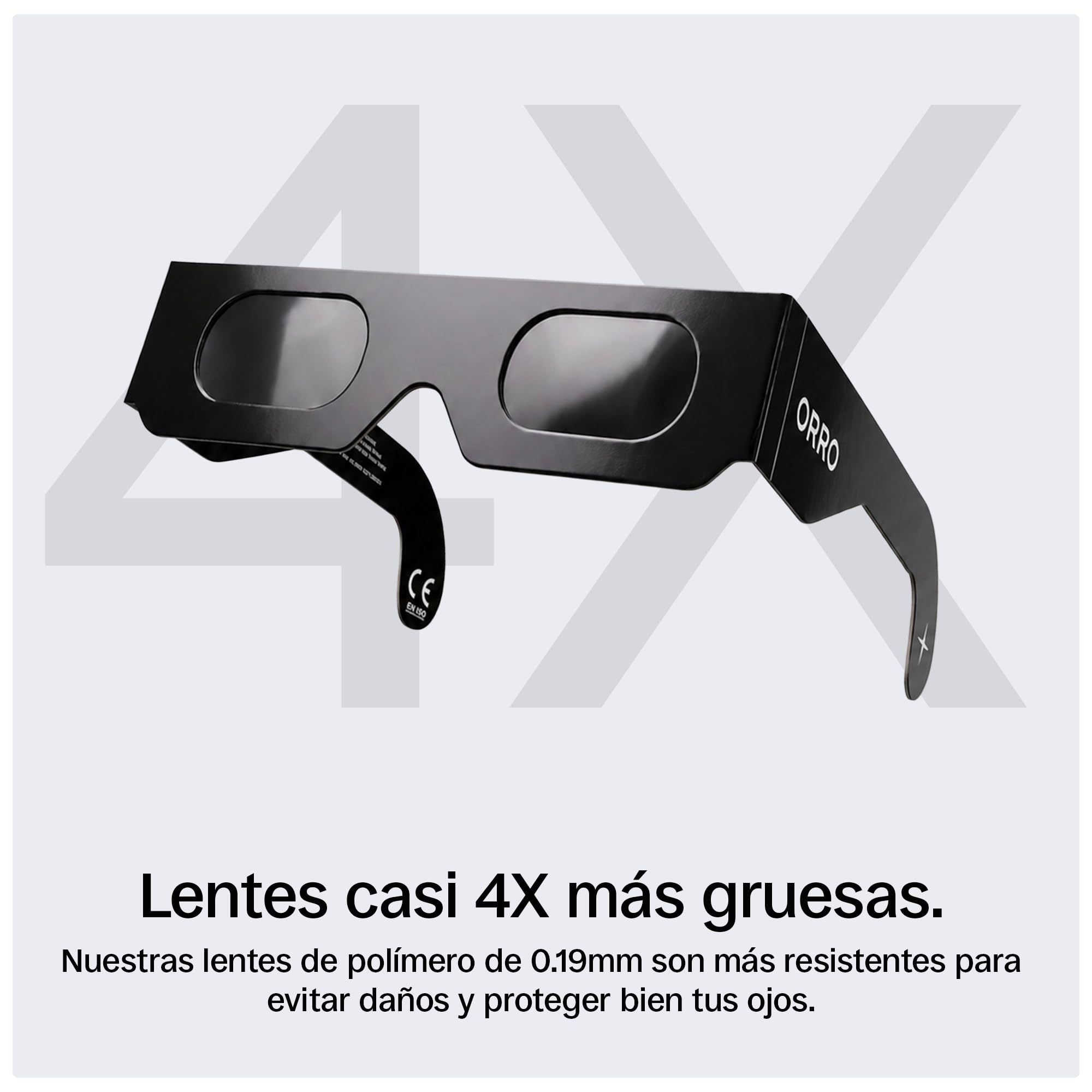 ORRO Gafas para Eclipse Solar de 40 mm, Pack de 2/6/12, Protección Ocular Certificada, Ensayadas según EN ISO 12312-2:2015, Marcado CE para Observación Directa del Sol - Ajuste Moderno