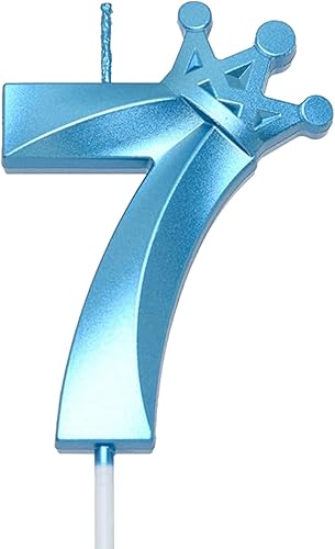 Vela azul con el número 7 para pastel de cumpleaños, corona en forma 3D, decoración de pastel temática azul para fiesta de 7 cumpleaños (azul 7)