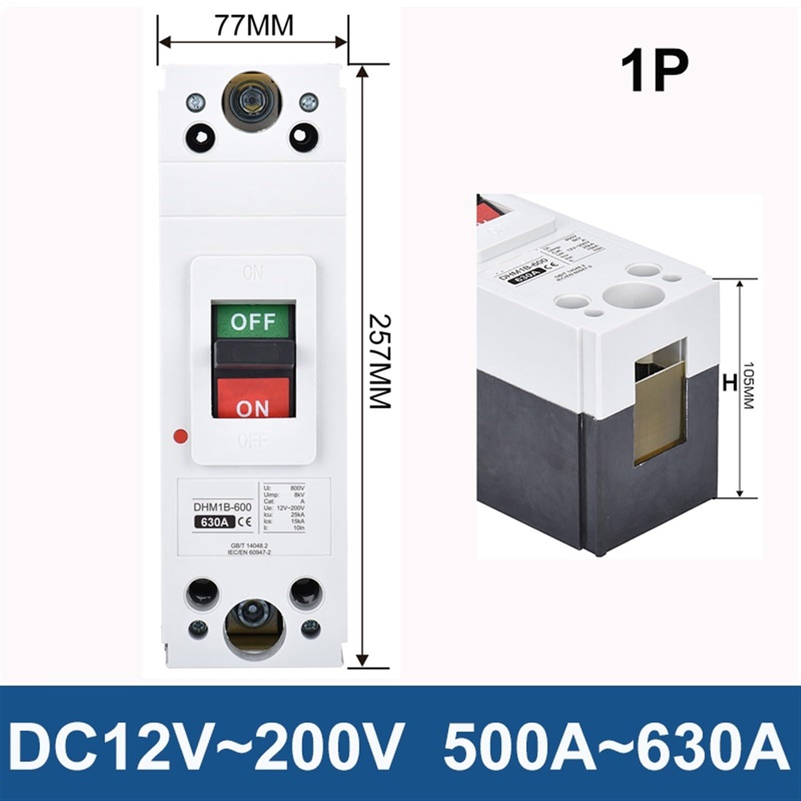 Disjoncteur à boîtier moulé, DC 12V 24V 48V 72V MCCB 250A, Batterie 100A 200A 300A 400A 600A, Protecteur de Pile de Charge de Voiture(2P,350A)