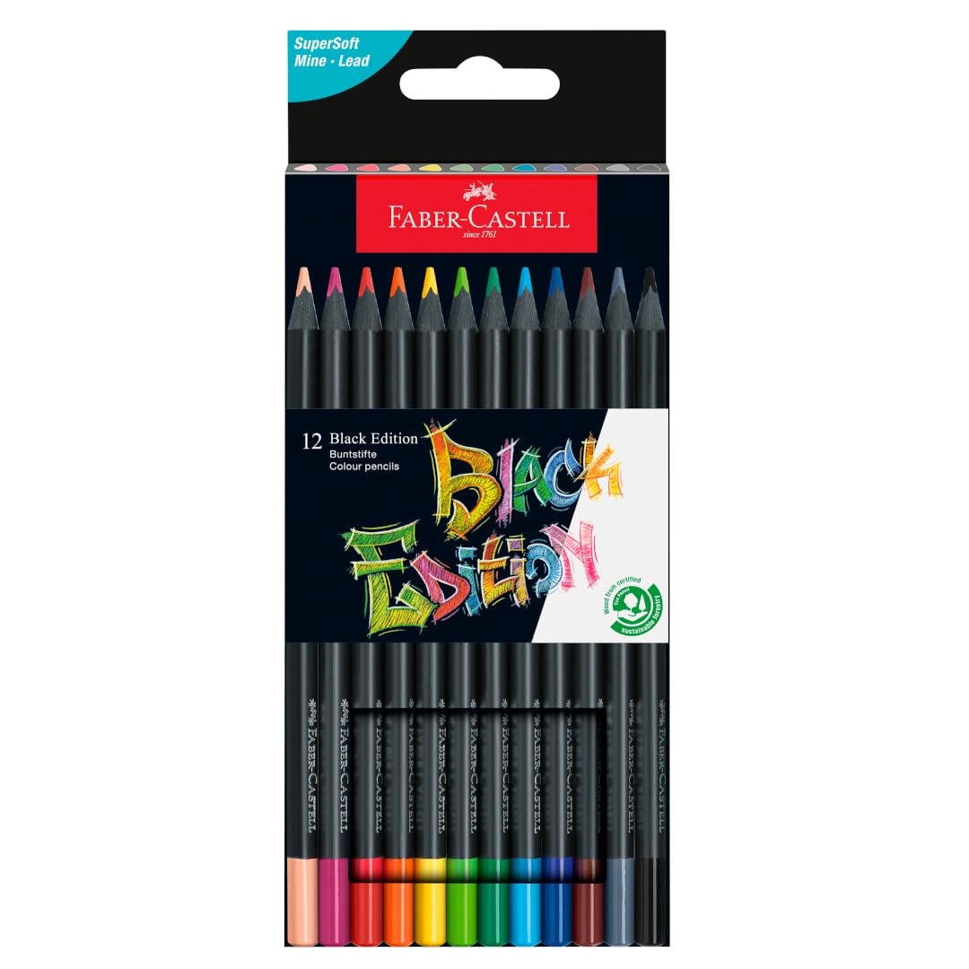 Faber-Castell 116412 - Estuche de 12 lápices de colores Black Edition