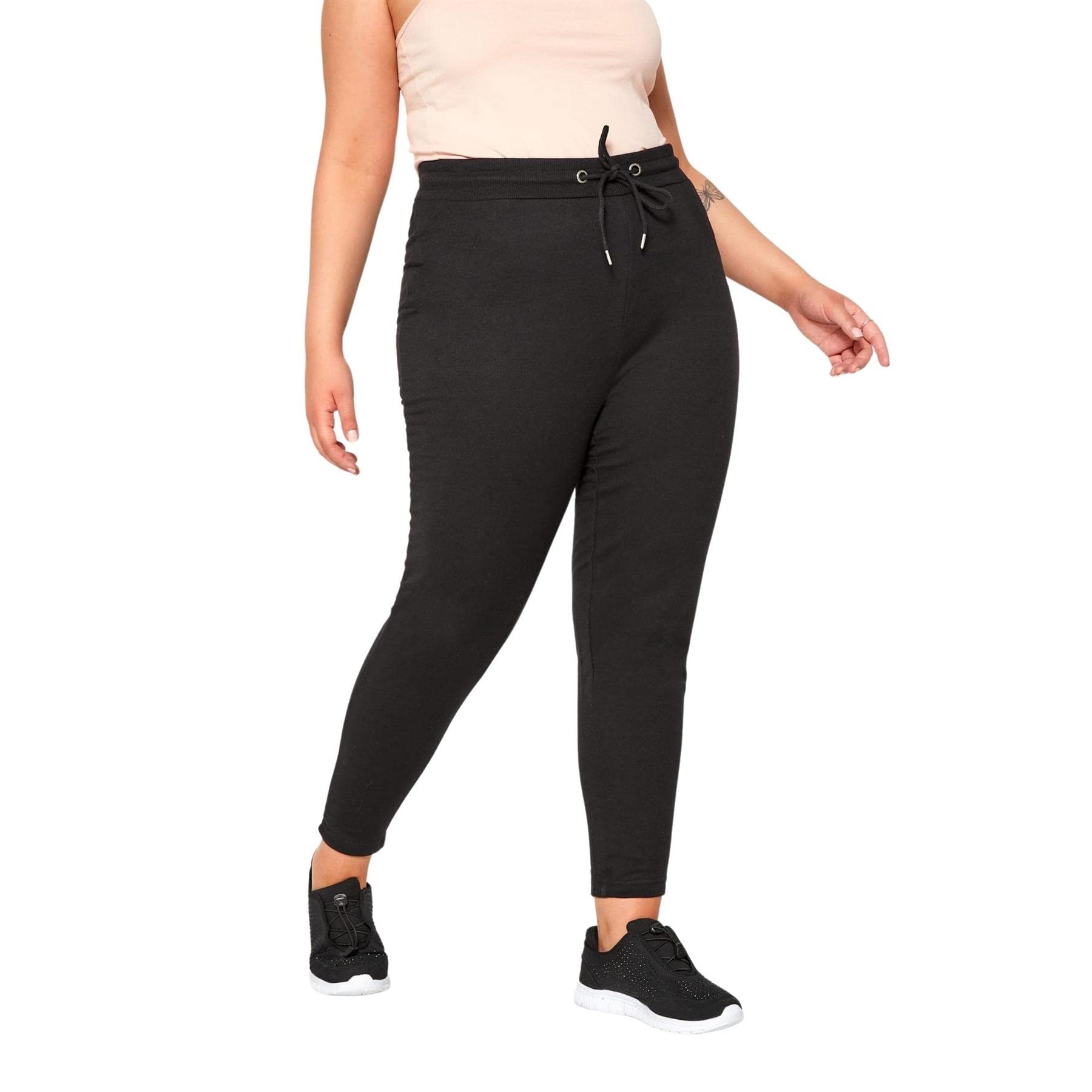 Womens Plus Sized Oversized Joggers Ladies Black Casual Plain Sweatpants Gym Yoga Lounge Baggy Trousers Cuffed Bottoms