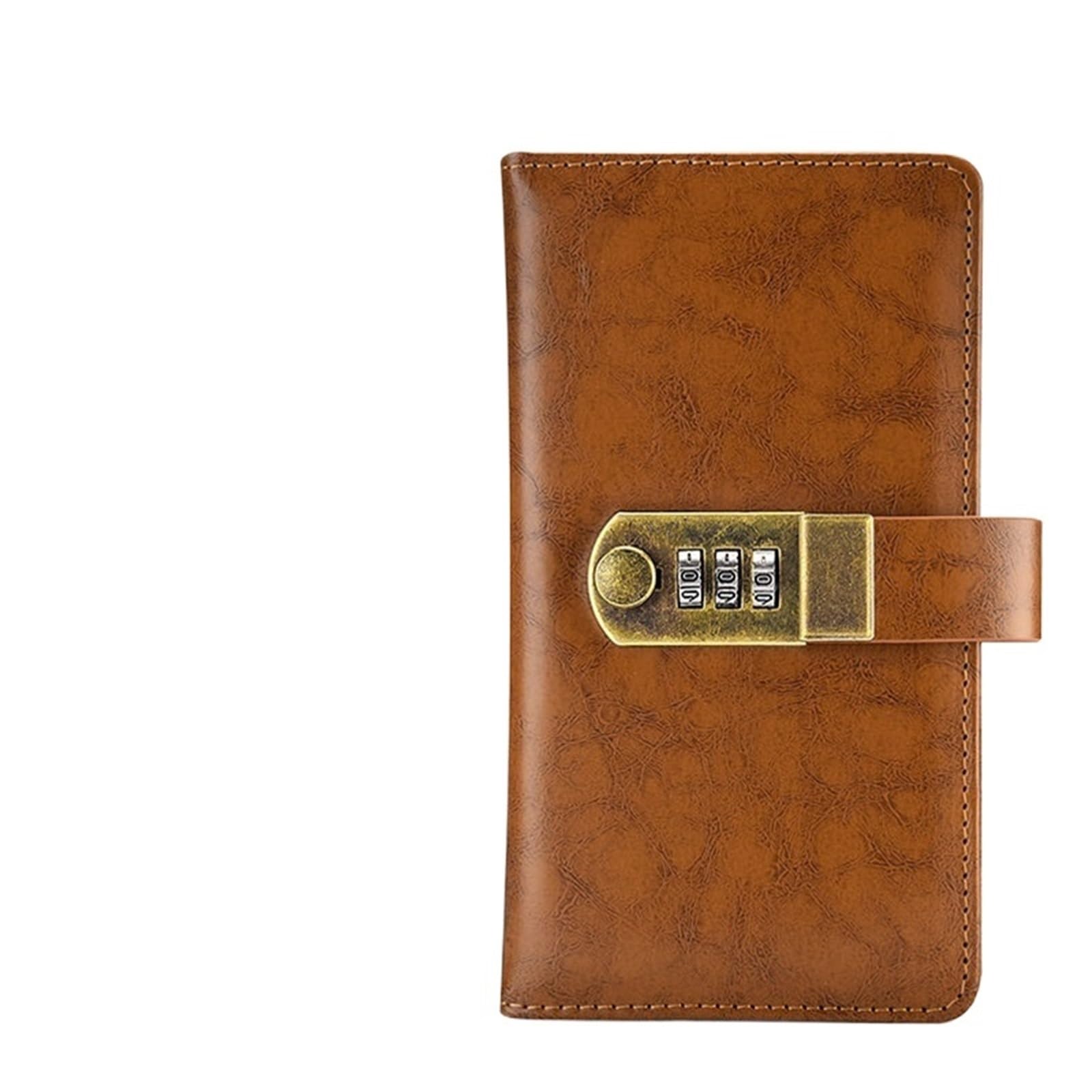 Tagebuch Mit Schloss PU-Leder-Reisenotizbuch mit Ziffern, Passwortsperre, A6, Agenda, Tagebuch, Notizblock, Geschäftsbriefpapier, Schwarz, Rot, Braun, Blau(Brown A6)