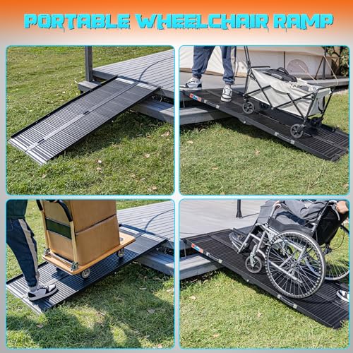 Image of WHALEMOTOR Black Portable Wheelchair Ramp, 6FT No-sew Non-Slip Aluminum Wheelchair Ramp, Folding Portable Wheelchair Ramps for Home, Weight Capacity Up to 800LBS, Loading Dock Plates