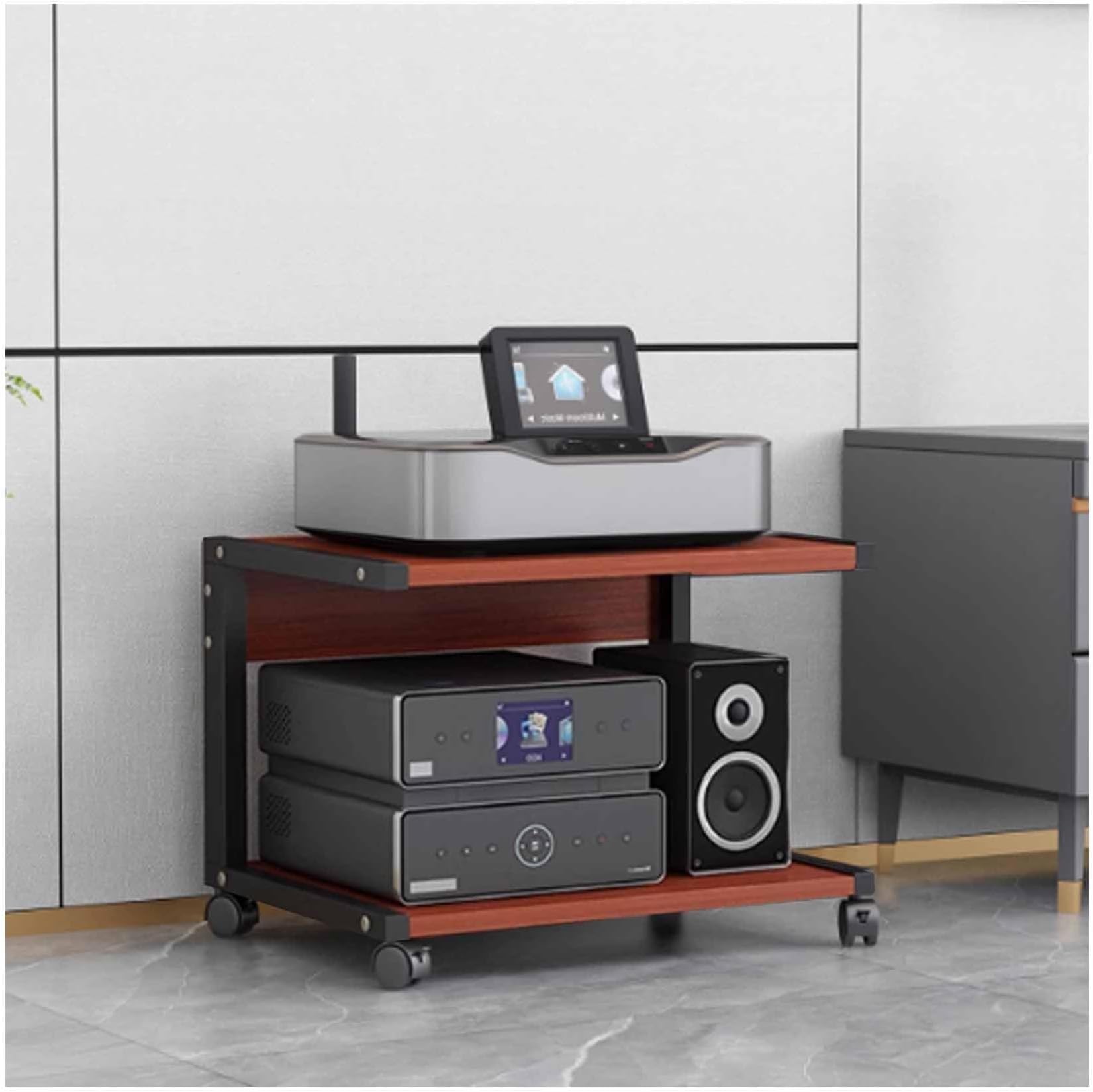 Modern AV Media Cabinet - Stereo Stand & Component Storage Rack for Living Room, Gaming & Recording - Elegant Red Walnut Finish, 50x40x35cm, Stylish Entertainment Center
