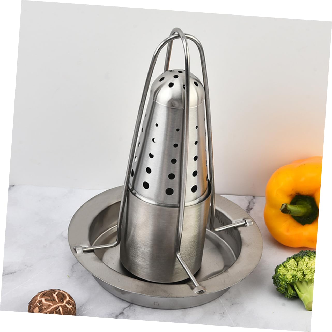 Rôtissoire à Poulet en Acier Inoxydable Argenté pour Barbecue Extérieur