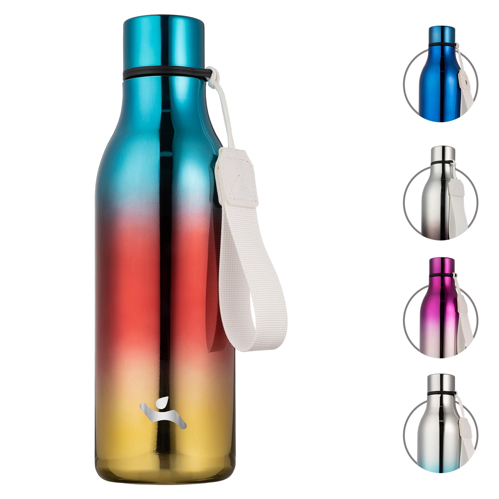 Konokyo 18 oz Insulated Stainless Steel Metal Water Bottle with Strap | BPA-free, leak-proof, dishwasher-safe reusable bottle with strap for gym, school, hiking, outdoor travel &amp; hydration