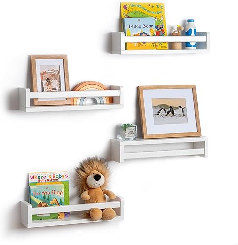 Miniatura 1 de Fun Memories Estantería flotante de madera maciza natural rústica para niños, estantes de pared para habitación de niños, decoración del hogar,