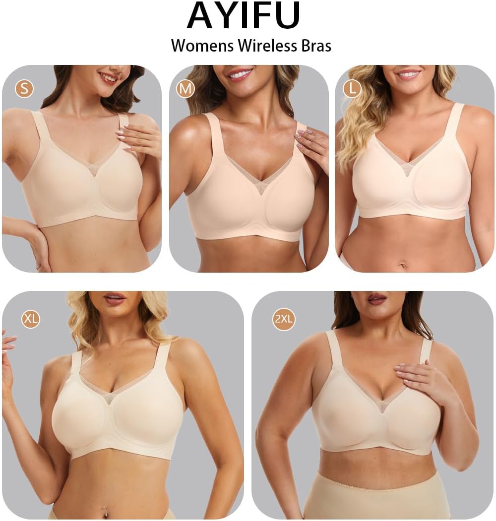 AYIFU Womens Wireless Bras Comfortable V Mesh Full Coverage Seamless Bralette Supportive No Underwire Tshirt Everyday Bra - Image 5