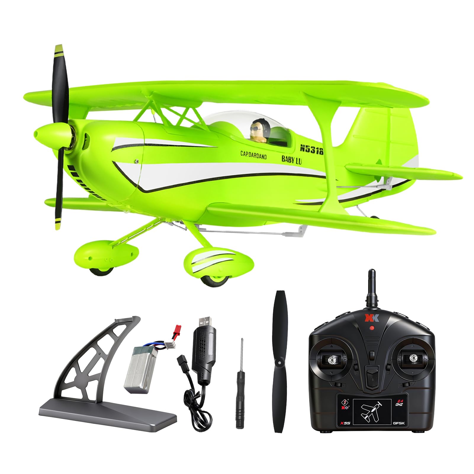 Walmeck Avión RC Planeador de ala Fija de Espuma EPP 4 Canales con Giroscopio 6 Ejes Avión Control Remoto Doble Batería para Principiantes y Viajeros Avanzados