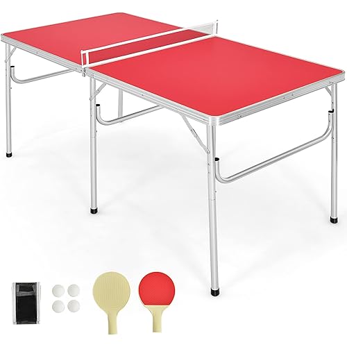 Goplus Portable Table Tennis Table, 100% Preassembled, Folding Ping Pong Table Game Set with Net, 2 Table Tennis Paddles and Ping Pong Balls for Indoor/Outdoor Use