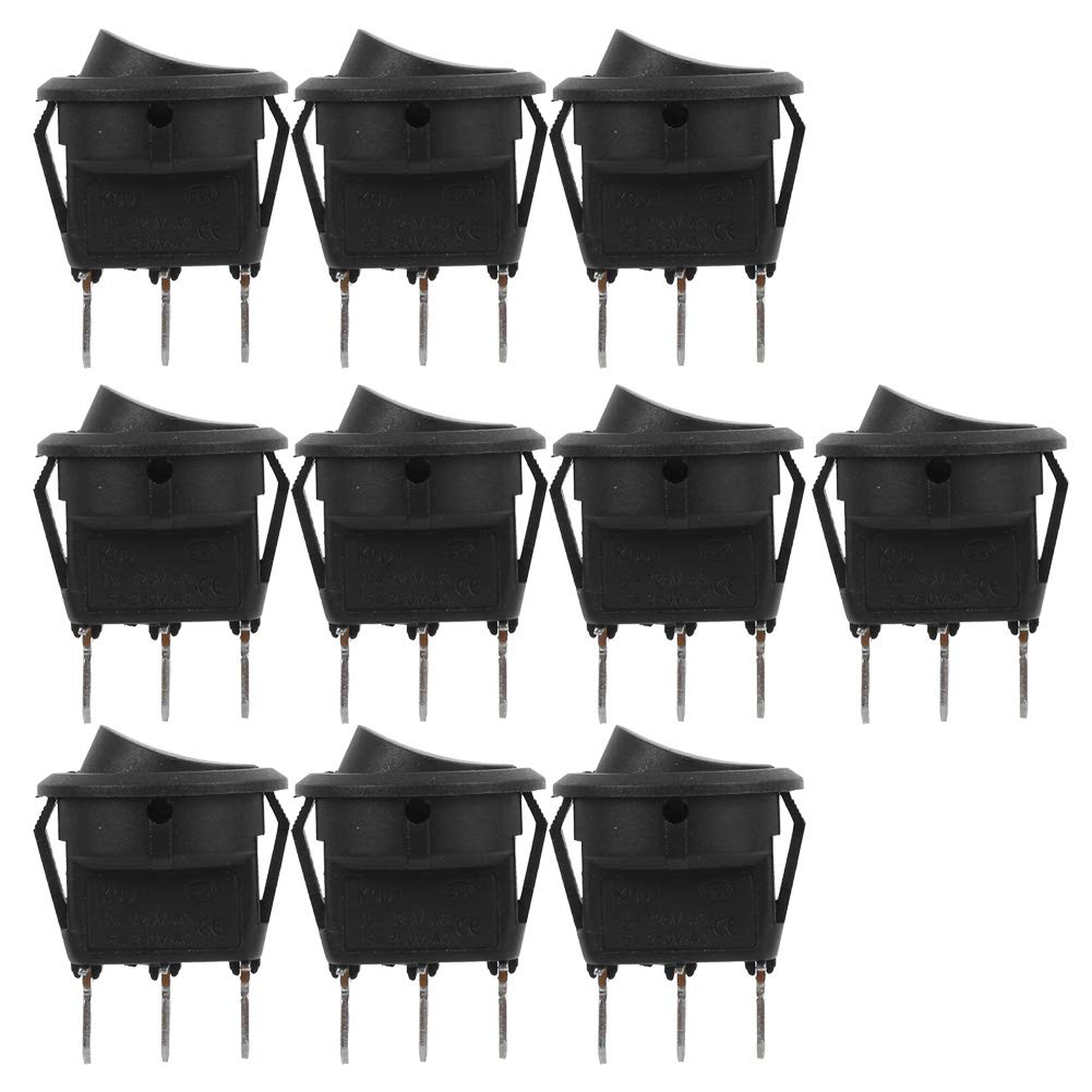 Mini Interruttori a Bilanciere 10 Pezzi On-Off 2 Posizioni Interruttore Rotondo a 3 Pin in Plastica per Uso Industriale e Barca Nera Accessori Elettrici Industriali e Marini 156
