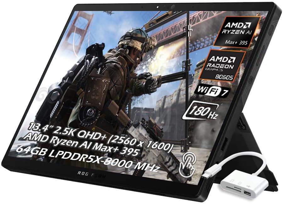 Image of ASUS ROG Flow Z13 Gaming Tablet, 13.4 inch WUXGA Touchscreen 2-in-1 Design, AMD Ryzen AI MAX+ 395, 64GB LPDDR5X RAM 2TB SSD, AMD Radeon 8060S, Backlit KB, Wi-Fi7 Bluetooth, Win11, USB 3.0 Hub, W /GaLiMu