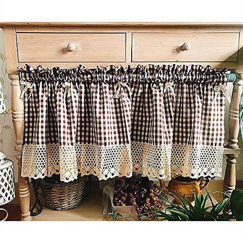 Cortinas de café de estilo escocés en algodón natural para ventanas pequeñas 3