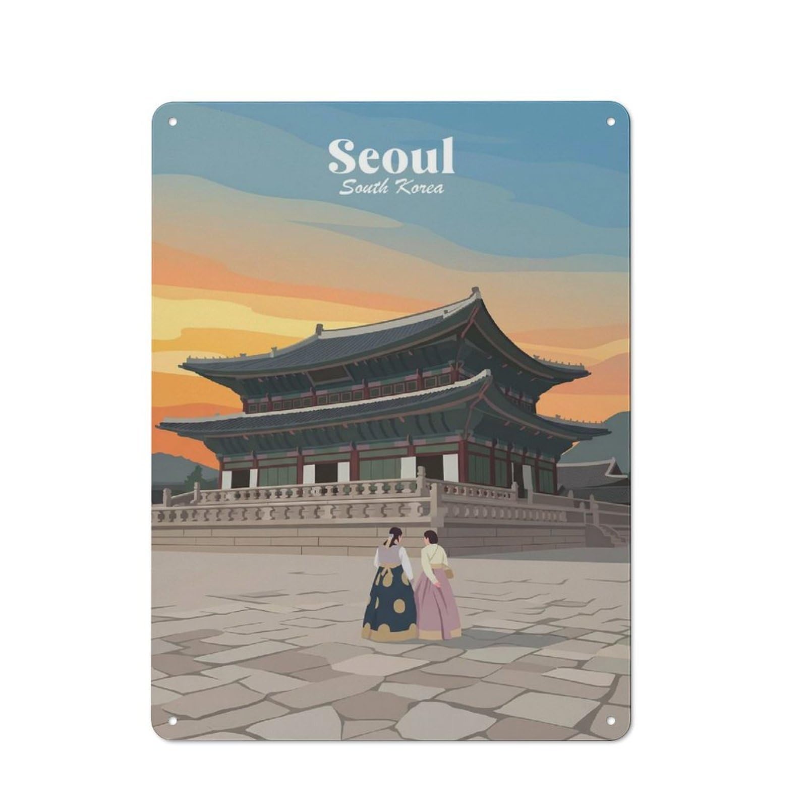 Junmoney Style-9 Metal Wall Sign 40X30cm Featuring Seoul Palace For Café Or Home Bar, For Collectors Decorating Cafés And Home Bars