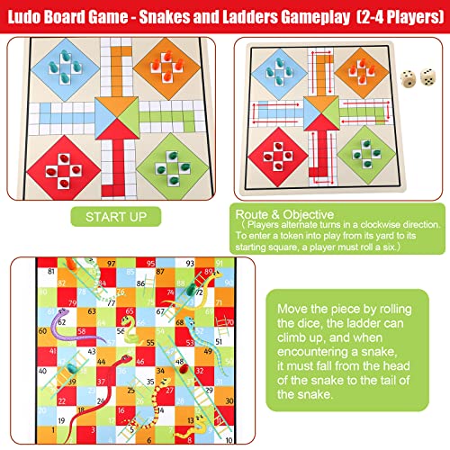 Deekin 2 In 1 Snakes And Ladders, Ludo Game Set, 12 X 12 Inch Ludo Board Game 2-4 Players Family Dice Games Set Classic Double Sided Game Board For Adults And Teens thumb #2