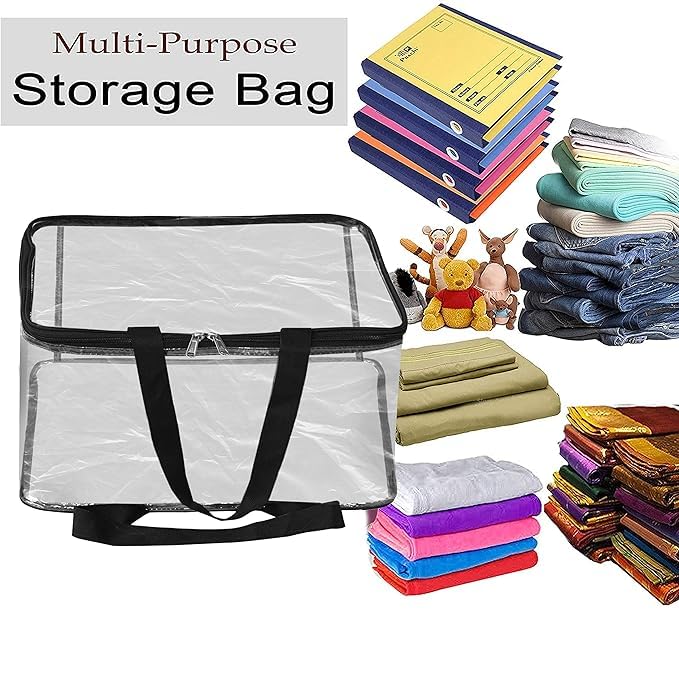 Image of Multipurpose Transparent Storage Bag for Clothes PVC Packing Organizer For Sarees Clothes - 40x32x22 CM (Pack Of 10)
