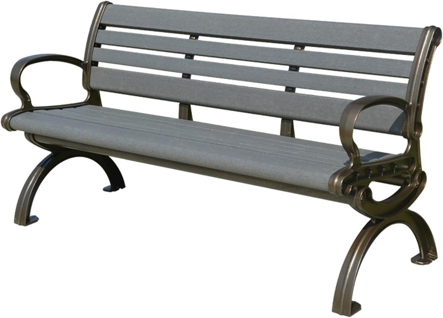 Outdoor Bench, Garden Bench with Backrest and Armrests, Metal Bench with Aluminum Frame, Park Patio Bench for Balcony Poolside Porch(Gray)