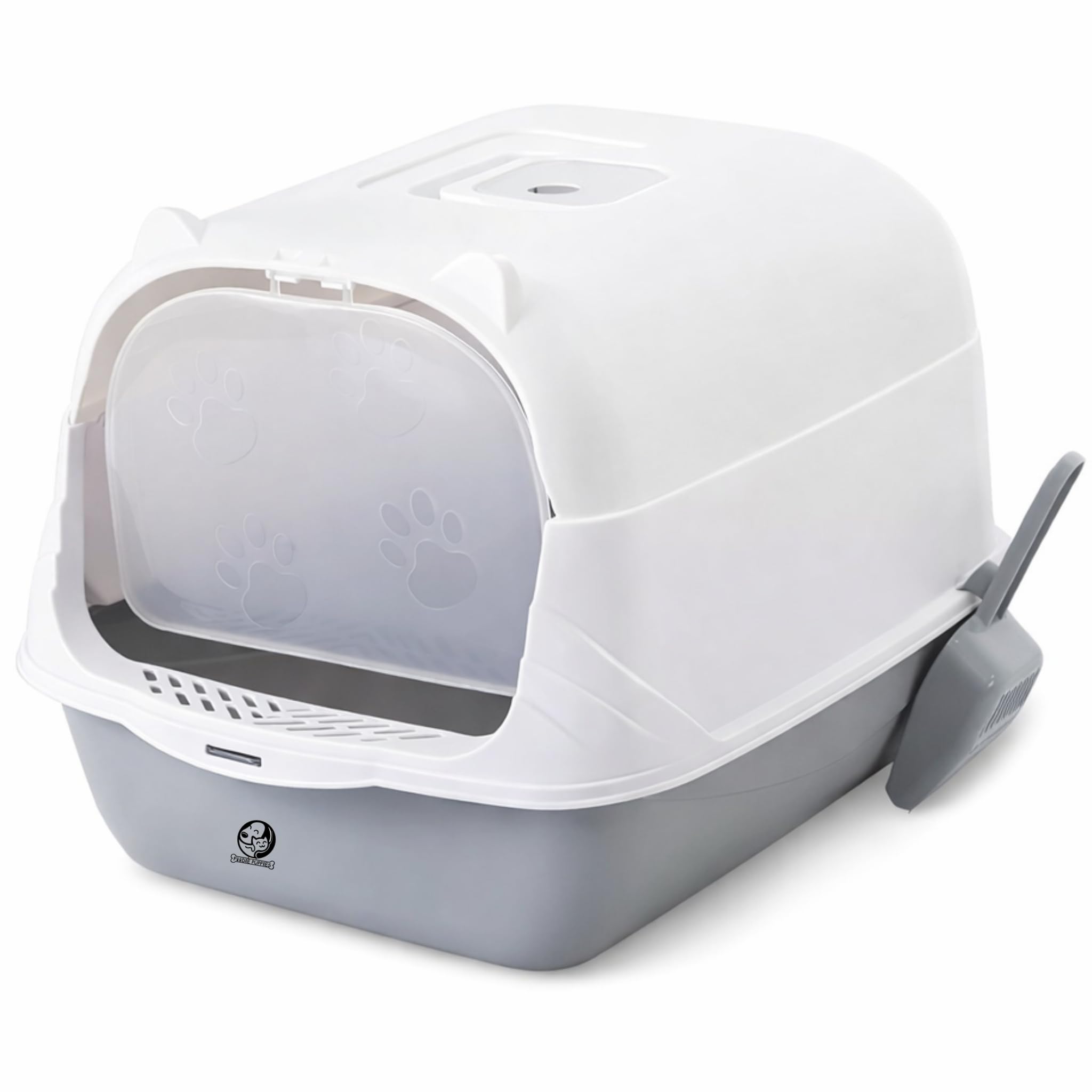 Foodie Puppies Litter Box with Scooper (Dome Cat Tray) (45 x 35 x 35 cm) | Training Cat Litter Tray for Small to Medium Cats, Kittens, and Puppies | Potty/Poo Training Box with Door & Handles