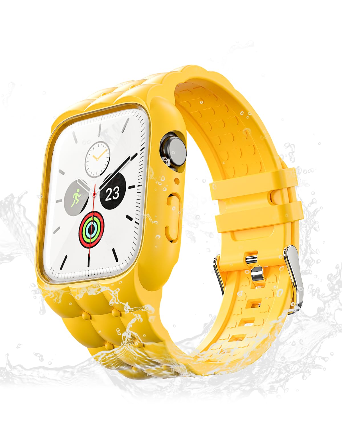 Sports Silicone Band with Bumper Case Compatible with Apple Watch Band 44mm 45mm for Women, Rugged Wrist Strap Replacement for i-Watch Bands for Women