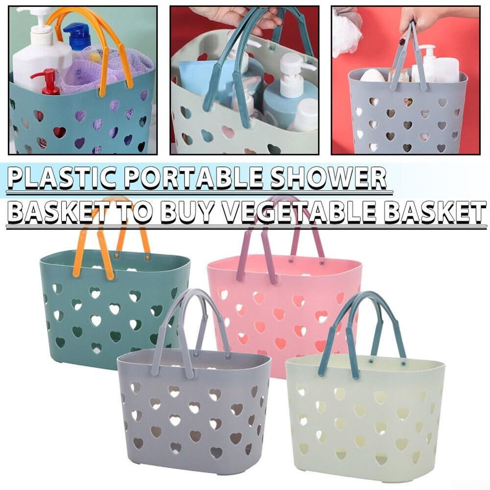 Cestino da bagno in plastica con manico, organizer scavato per riporre shampoo, balsamo e articoli per la cura della persona (rosa)
