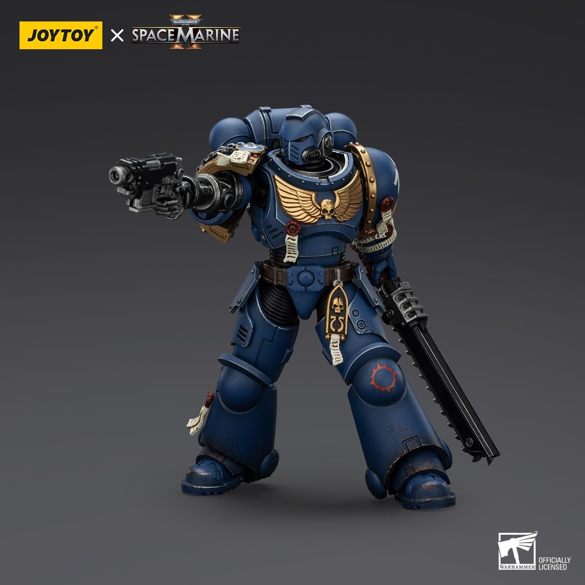 TOYVERSE JOYTOY 1/18 Figura de Acción Warhammer 40,000, Space Marine 2, Ultramarines Brother Chairon Collectors Edition, Articulaciones Móviles Modelo de Personaje, 15 Años y más