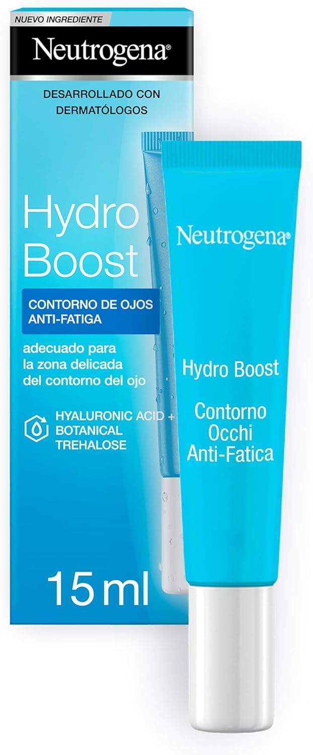 Neutrogena Hydro Boost Contorno Occhi Anti-Fatica, Contorno occhi idratante con Acido Ialuronico e Vitamina E, Aiuta ad attenuare i segni della stanchezza e le occhiaie, 15 ml